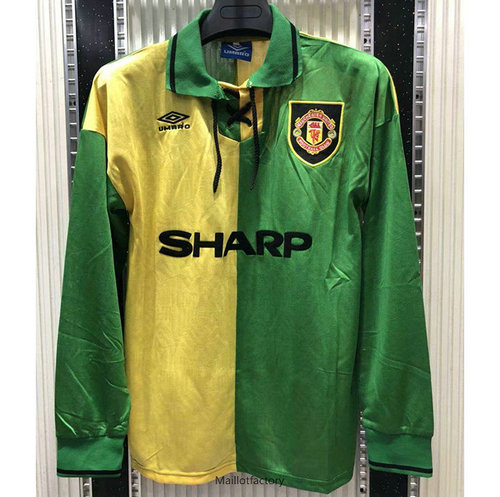 Nouveaux Retro Maillot du Manchester United 1992-94 Manche Longue Jaune/Vert
