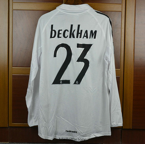 Pas cher Retro Maillot du Real Madrid 2005-06 Manche Longue Domicile (23#Beckham)