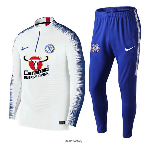 Pas cher Survetement Chelsea 2019/20 Blanc + Short Bleu Strike Drill