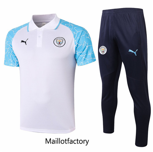 Achat Kit d'entrainement Maillot du Manchester City POLO 2020/21 Blanc/Bleu