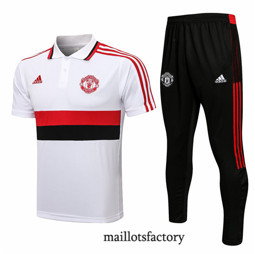 Achat Kit d'entrainement Maillot du Manchester United Polo 2021/22 Blanc/Noir/Rouge