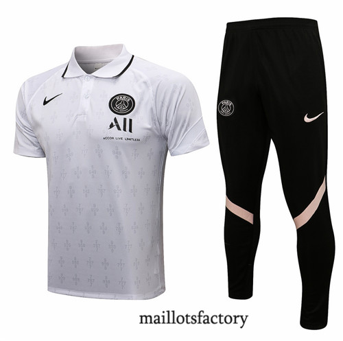 Achat Kit d'entrainement Maillot du PSG Polo 2021/22 Blanc/Noir