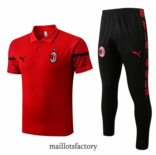 Achat Kit d'entrainement Maillot du polo AC Milan 2022/23 Rouge/Noir y936