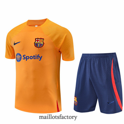 Achat Kit d'entrainement Maillot du Barcelone + Short 2022/23 Orange/Bleu y784