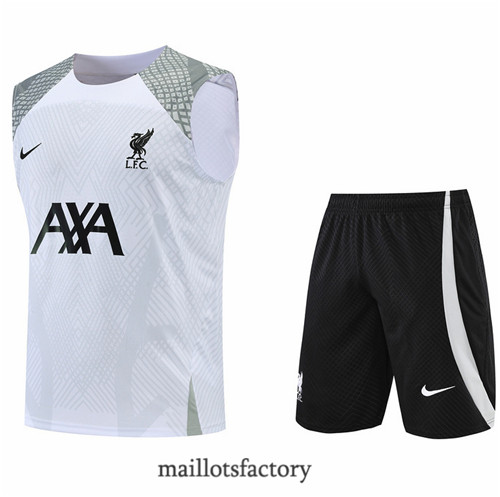 Achat Kit d'entrainement Maillot du Liverpool Debardeur 2022/23 Blanc/Noir y908