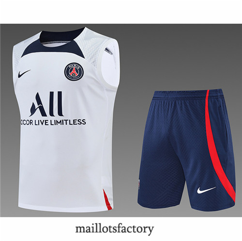 Achat Kit d'entrainement Maillot du Paris PSG Debardeur 2022/23 Blanc/Bleu Marine y815