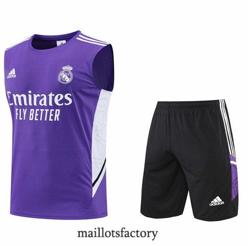 Achat Kit d'entrainement Maillot du Real Madrid Debardeur 2022/23 Violet/Noir y794