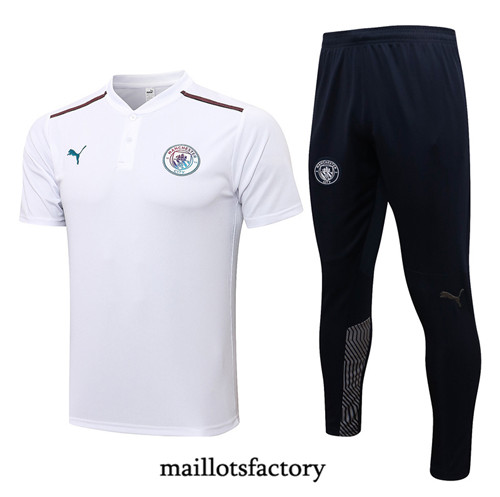 Achat Kit d'entrainement Maillot du Manchester City polo 2021/22 Blanc