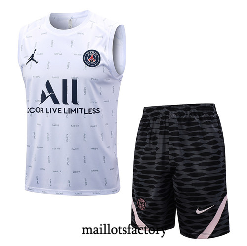 Maillot du Kit d'entrainement Debardeur + Shorts Paris PSG 2023/24 Blanc factory 512