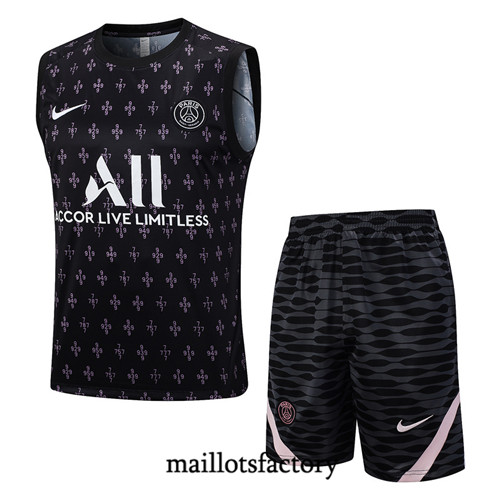 Maillot du Kit d'entrainement Debardeur + Shorts Paris PSG 2023/24 Noir factory 515