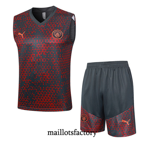 Maillot du Kit d'entrainement Debardeur + Shorts Manchester City 2023/24 Rouge factory 550