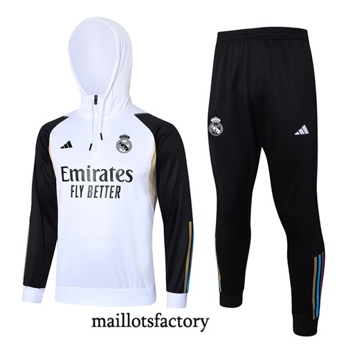 Maillotsfactory 3768 Survetement Real Madrid à capuche 2024/25 Blanc