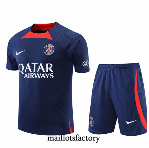 Maillots factory 23343 Kit d'entrainement Maillot du Paris PSG + Short 2022/23 Bleu Pas Cher Fiable