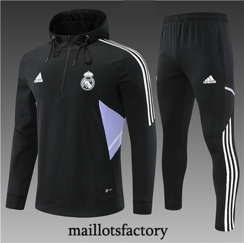 Maillots factory 23182 Survetement Enfant du foot Real Madrid 2022/23 à capuche Noir Pas Cher Fiable