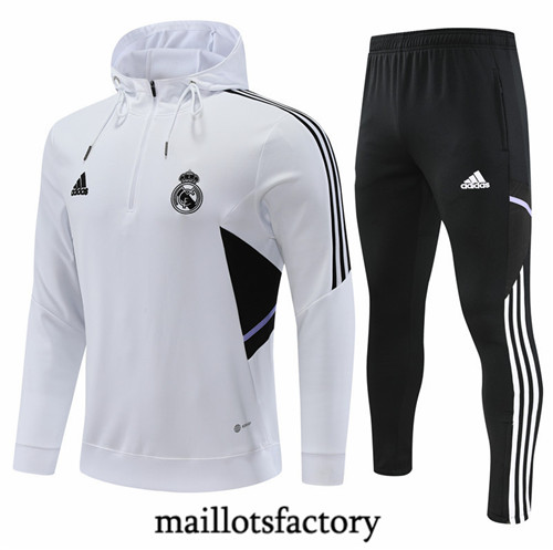 Maillots factory 23184 Survetement Enfant du foot Real Madrid 2022/23 à capuche Blanc Pas Cher Fiable