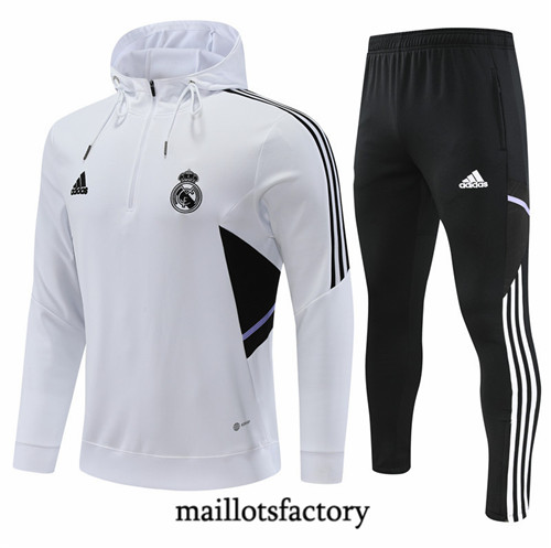 Maillots factory 23026 Survetement du foot Real Madrid 2022/23 à capuche Blanc Pas Cher Fiable